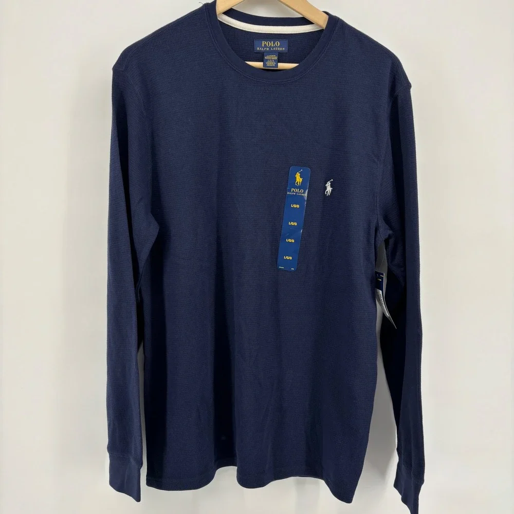 Polo Ralph Lauren Waffle Knit Thermal Mens Large Navy Blue‎ NEW Long Sleeve Top